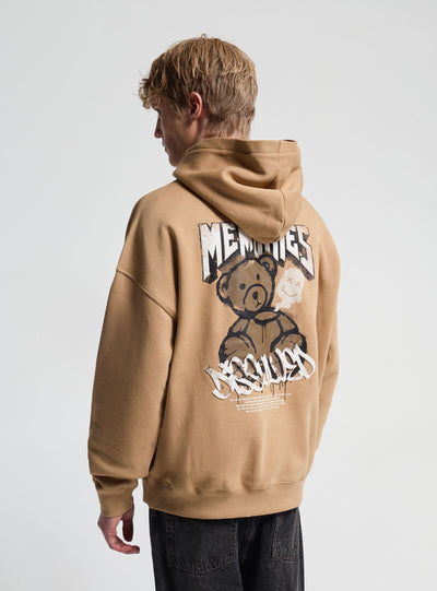 Felpa boxy con cappuccio e stampa orsetto