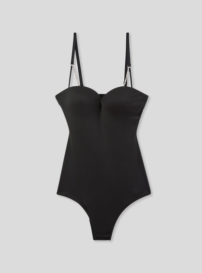 Body in microfibra con laccetti strass