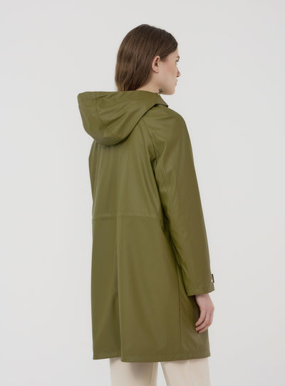 Cappotto effetto cerato con cappuccio