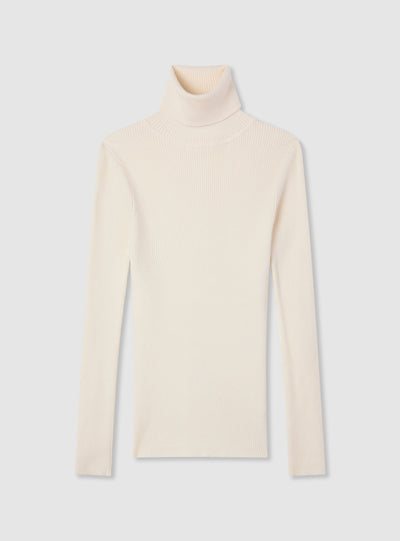 Unifarbiger, gerippter Rollkragenpullover