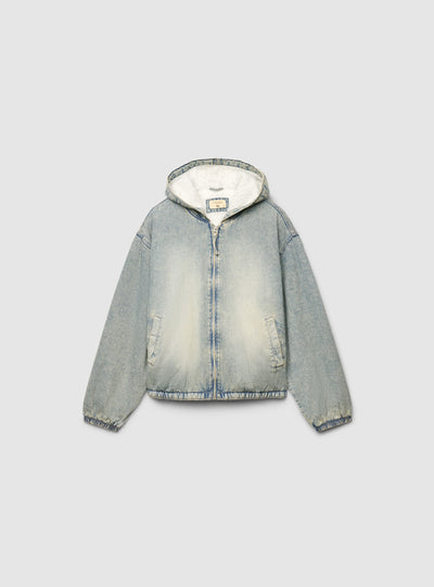 Giubbotto denim imbottito con cappuccio