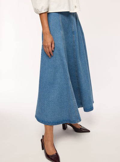 Gonna lunga svasata in denim