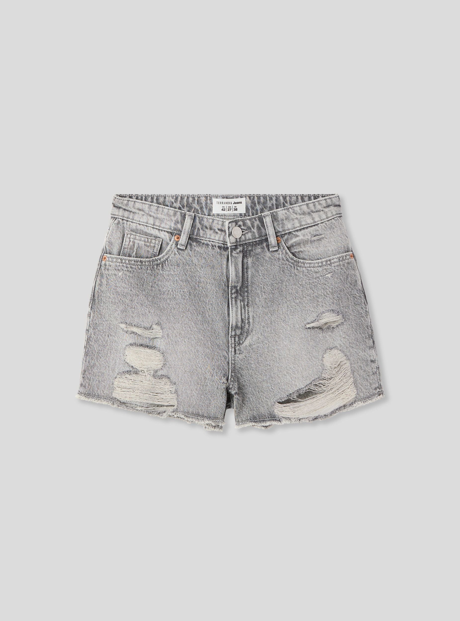 Mom fit denim shorts with wide rips - Terranova