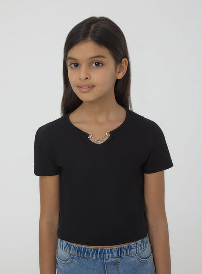 Geripptes Crop-T-Shirt mit Applikation