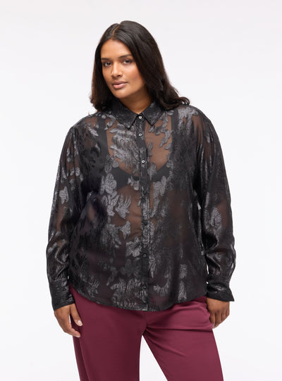 Camicia con motivo floreale flock