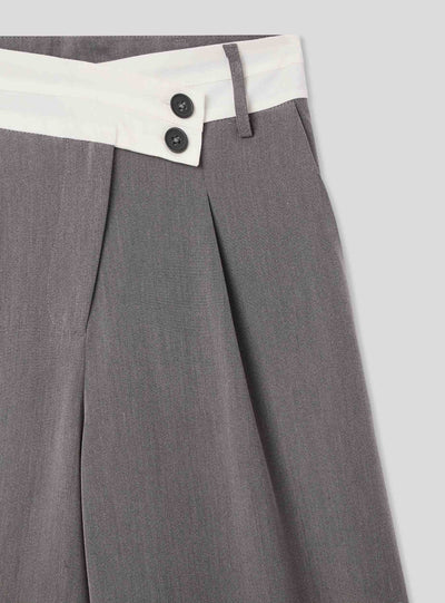 Pantaloni wide leg melange con fascia a contrasto