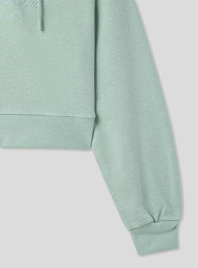 Felpa crop con cappuccio e scritta ricamata