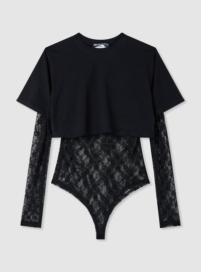 T-shirt con body in pizzo