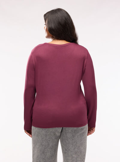 Langarm-T-Shirt mit Rundhalsausschnitt in Uni-Farbe