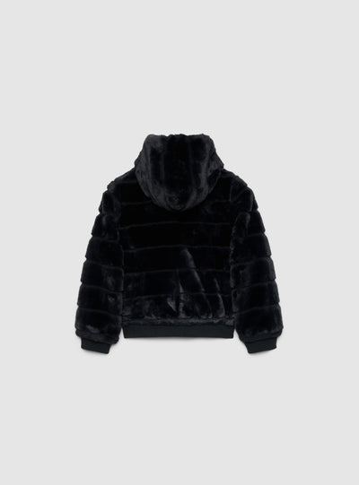 Hooded bomber jacket with faux fur lining