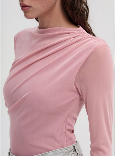 Body drappeggiato con maniche in tulle