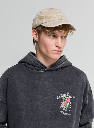 Felpa con cappuccio e stampa rose