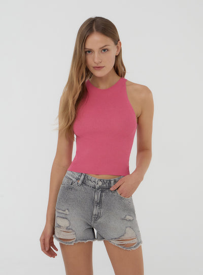Shorts di jeans mom fit con strappi ampi