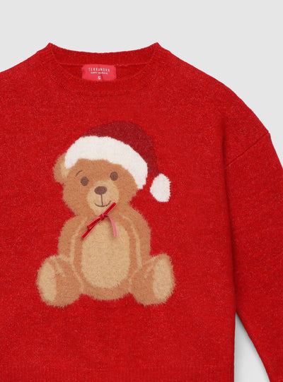 Loose sweater with teddy bear and bow print