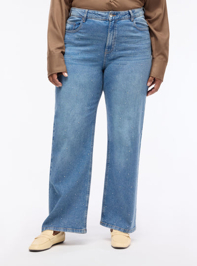 Jeans wide leg con strass