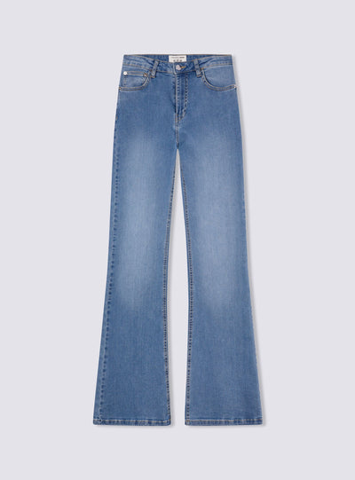 Jeans a zampa a vita alta lavaggio medio