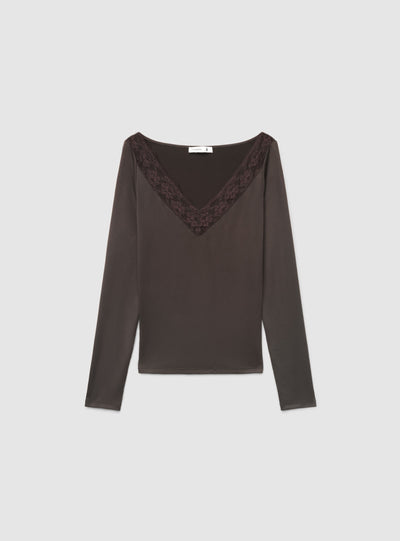 T-shirt a maniche lunghe con bordo in pizzo