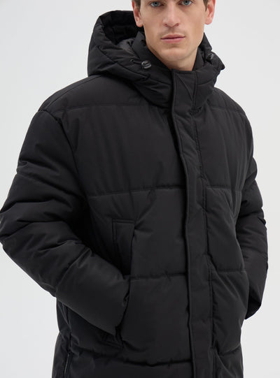 Long padded jacket with hood