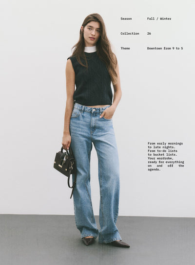 Jeans wide leg a tinta unita
