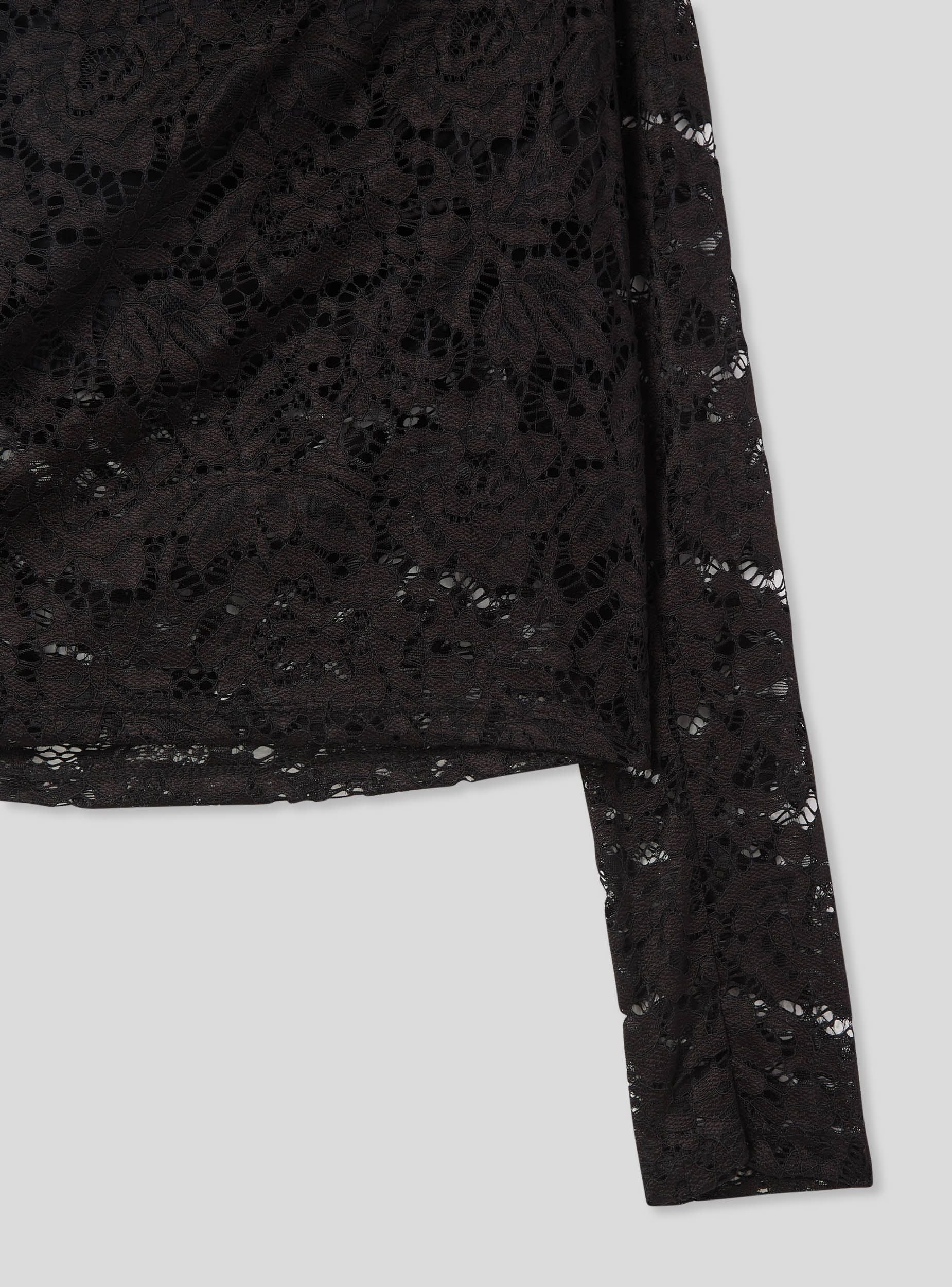 Magliette a maniche lunghe con scollo a V e taglio a strati in pizzo nero da donna