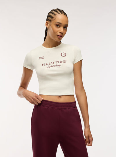 T-shirt crop con stampa college