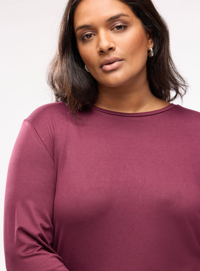 Langarm-T-Shirt mit Rundhalsausschnitt in Uni-Farbe