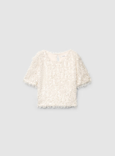 Crop-T-Shirt mit Pailletten und Federn