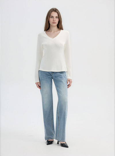 T-shirt a maniche lunghe con scollo a V