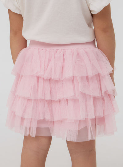 Plain-coloured tiered tulle skirt