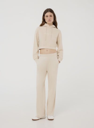 Felpa crop con cappuccio e scritta ricamata
