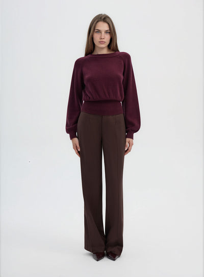 Einfarbiger Pullover mit Ballonärmeln