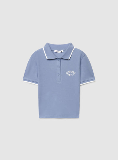 T-shirt con colletto polo e ricamo college