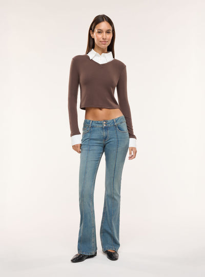 T-shirt manica lunga con inserti camicia
