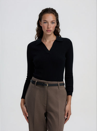 Maglia a coste con collo polo