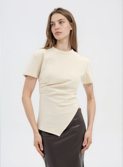 T-shirt con drappeggio asimmetrico