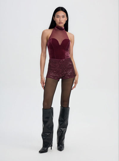 Top halter con inserto in tulle