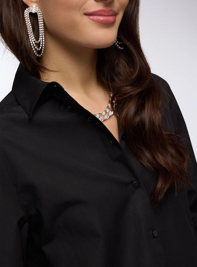 Camicia crop tinta unita in popeline