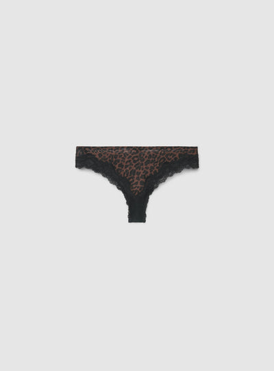 Slip brasiliana animalier con bordi in pizzo