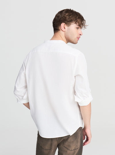 Camicia coreana in misto lino con maniche roll-up