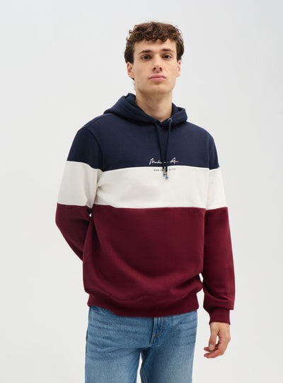 Felpa con cappuccio block color con scritta
