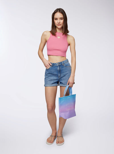 Top crop con scollo americano e ricamo cut-out