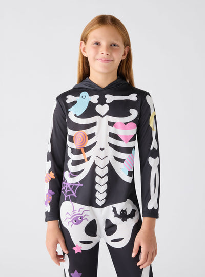 Costume Halloween con stampa scheletro e maschera