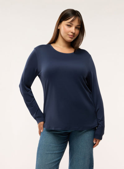 T-shirt manica lunga girocollo a tinta unita