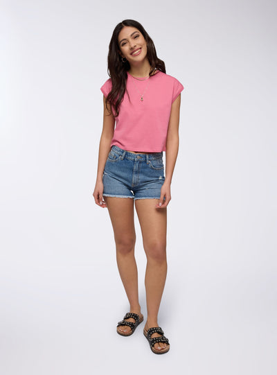 Camiseta crop con mangas con solapa