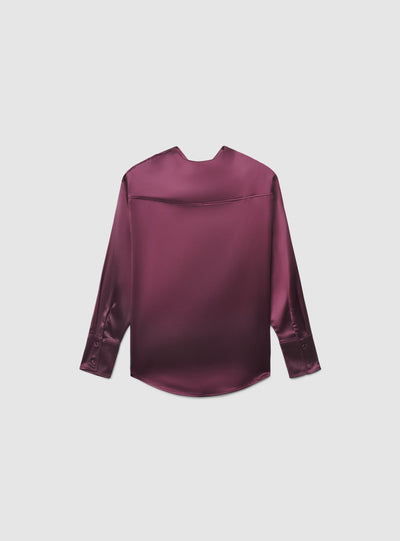 Camicia in satin con collo coreano e arriccio