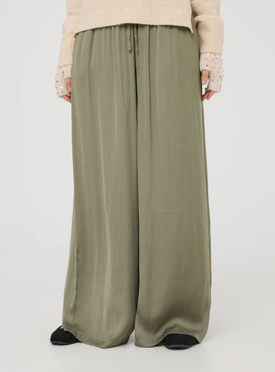 Pantaloni palazzo coulisse in effetto raso