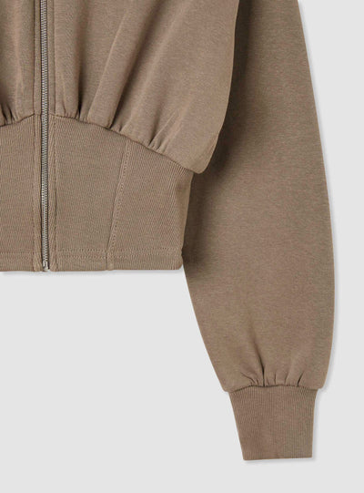 Sweat crop à zip avec capuche bordée de fausse fourrure