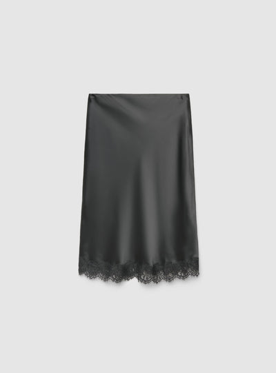 Gonna longuette in satin con bordo in pizzo