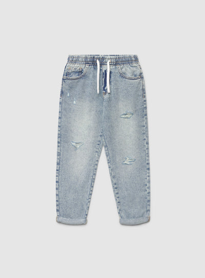 Jeans jogger con strappi e coulisse