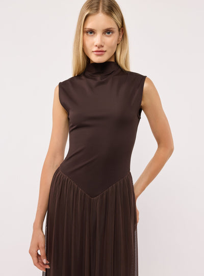 Vestito lungo con gonna plissé